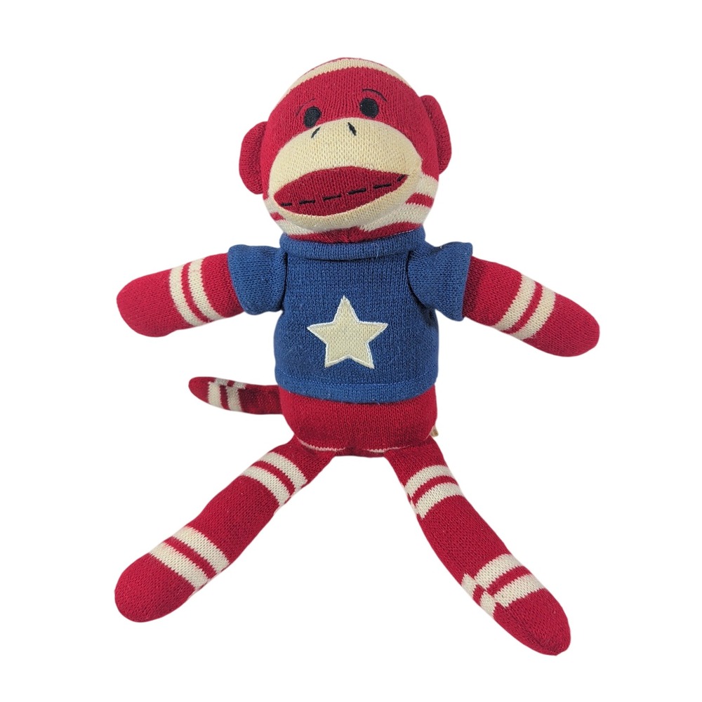 Dan Dee Plush Toy 14in Red Sock Monkey Patriotic Star Knit Polyester